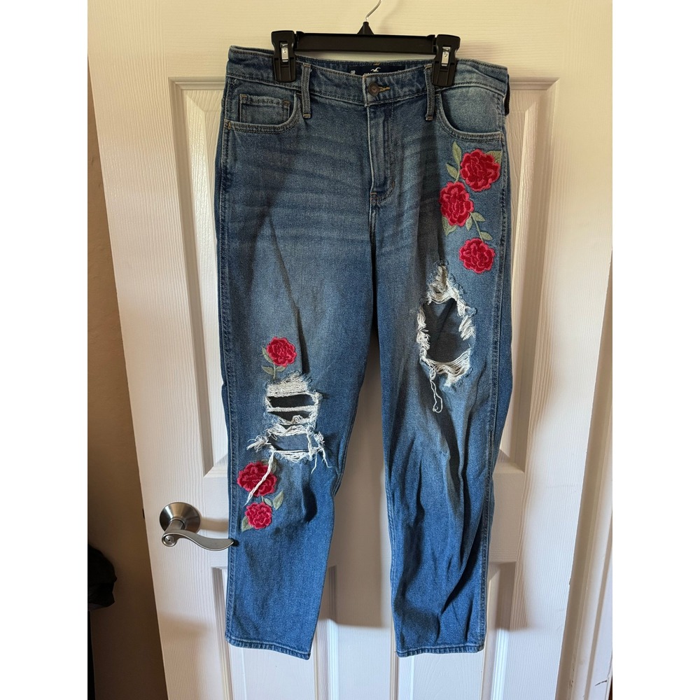 Hollister High Rise Slim Straight Embroidered Jeans Size‎ 9R
